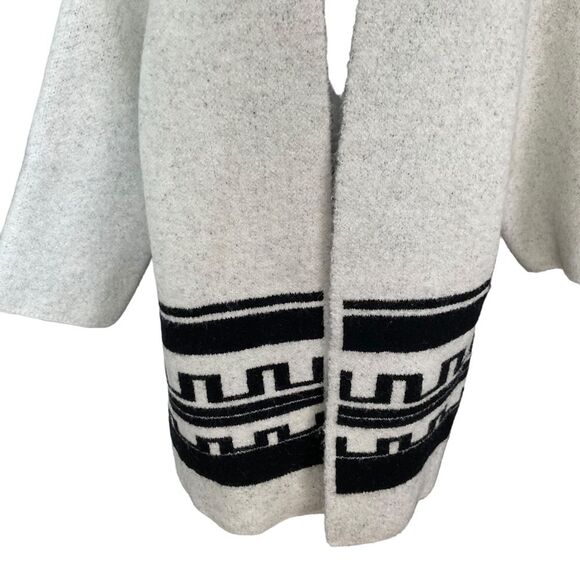 Zara Knit Black and White Wool Blend Greek Key Jacquard Open Front Size S - Picture 4 of 14